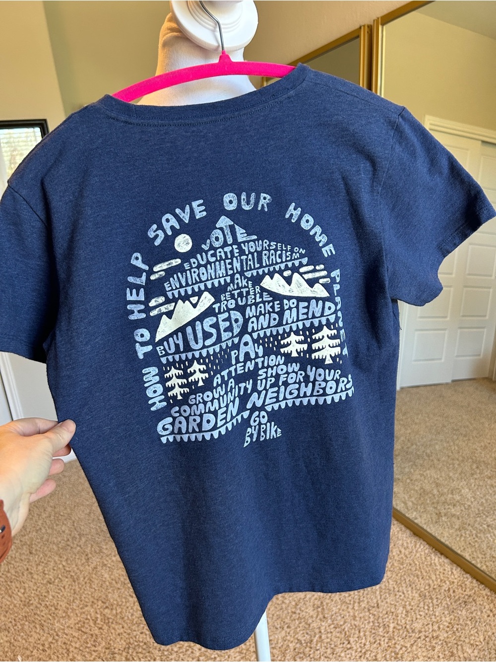Patagonia Women’s Baby Tee Shirt Navy Save Our Home Planet Size Small